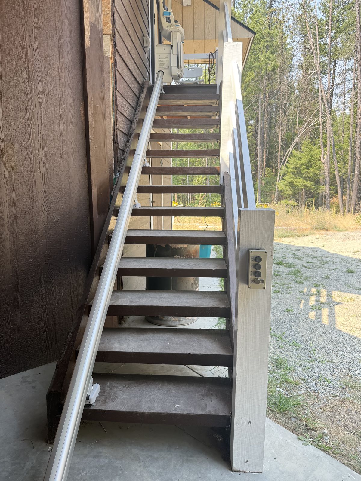 Outdoor stairlift on exterior steps